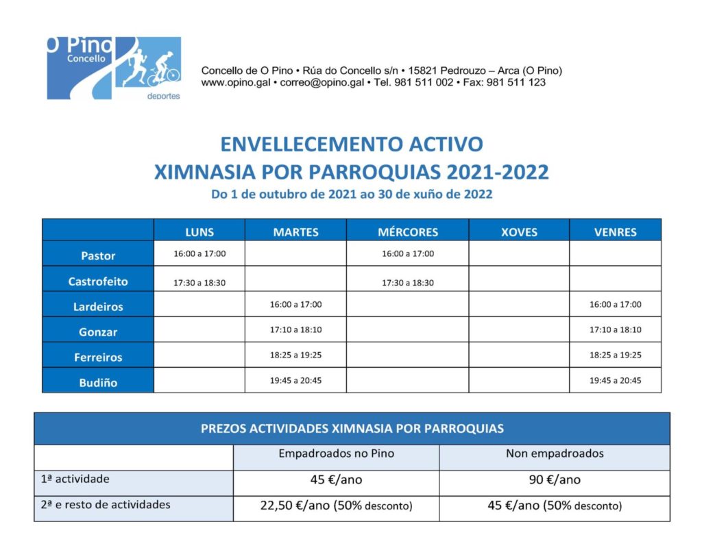 Ximnasia por parroquias O Pino 2021-22