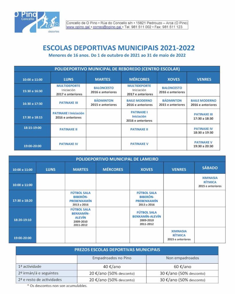 Escolas deportivas municipais de O Pino curso 2021-22