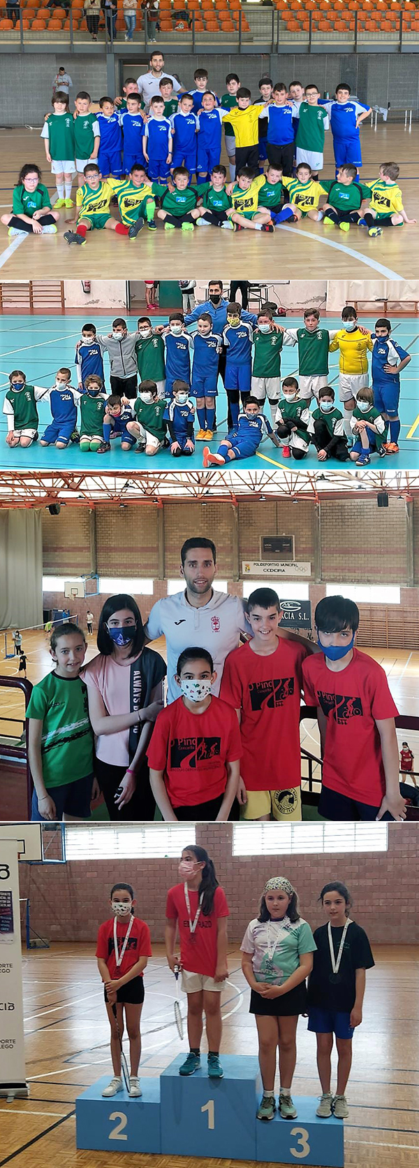 Participantes nas actividades de fútbol sala e bádminton das escolas deportivas municipais do Pino