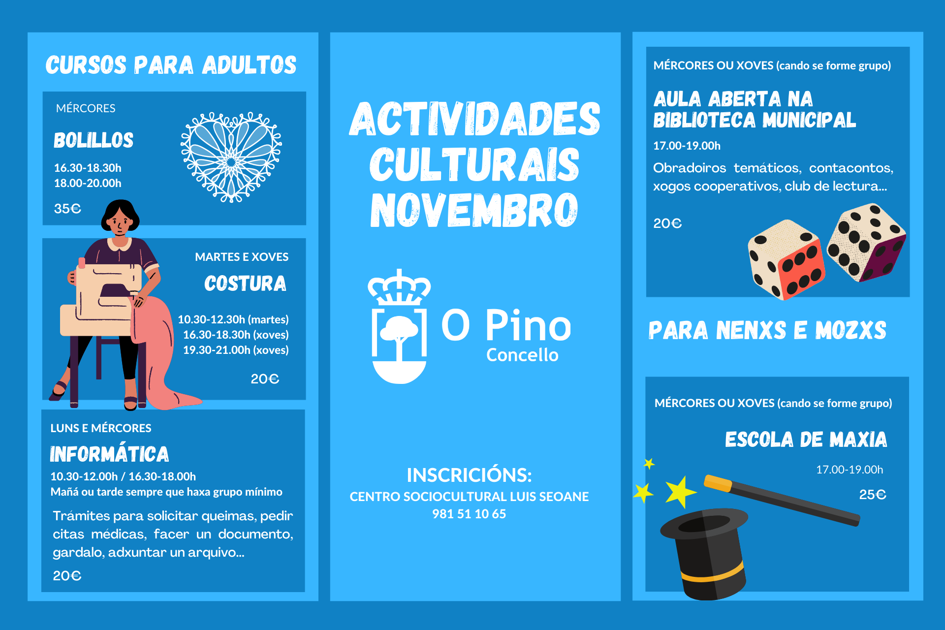 Cartel dos cursos que comezan no Pino en novembro de 2022